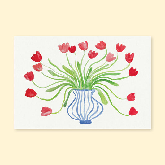 A4 Print - Tulips in a vase, gouache